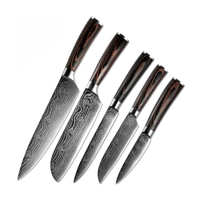 Conj 5 Facas Chef Punho Em Resina Acabamento Premium Inoxidável