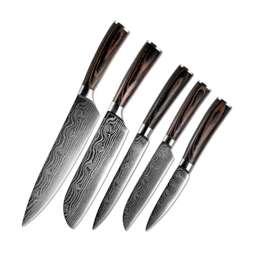 Conj 5 Facas Chef Punho Em Resina Acabamento Premium Inoxidável