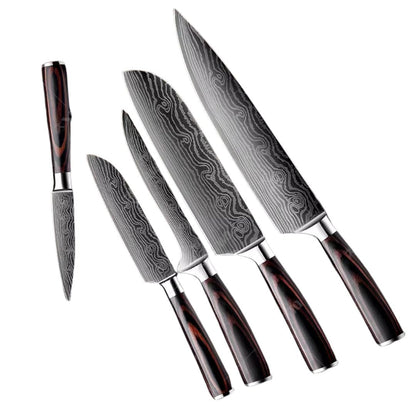 Conj 5 Facas Chef Punho Em Resina Acabamento Premium Inoxidável