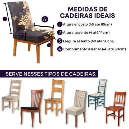 Capa Para Cadeira de Jantar -  Flores Douradas