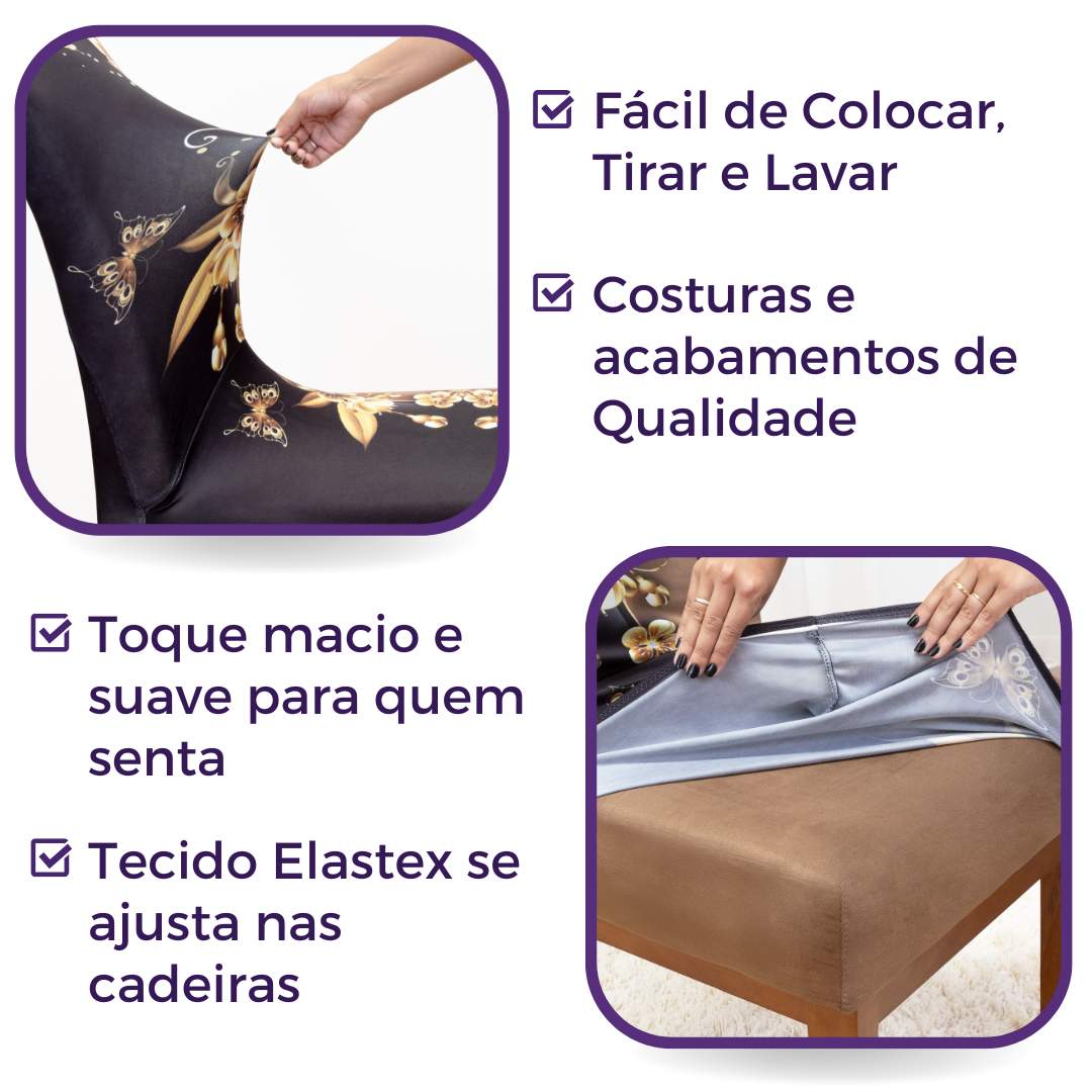Capa Para Cadeira de Jantar -  Flores Douradas
