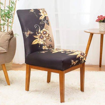 Capa Para Cadeira de Jantar -  Flores Douradas
