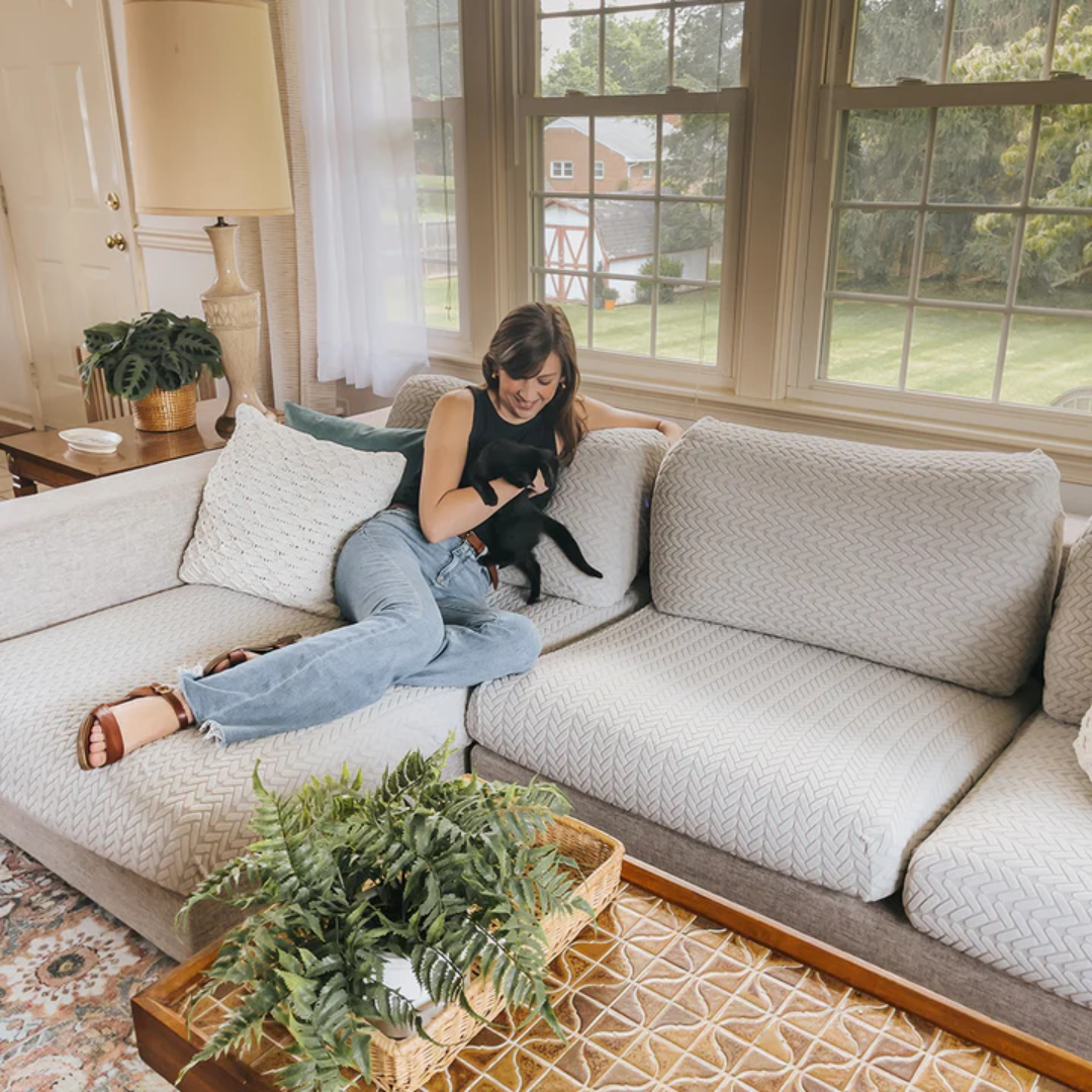 Capa de Sofá de Canto Chevron - Bege