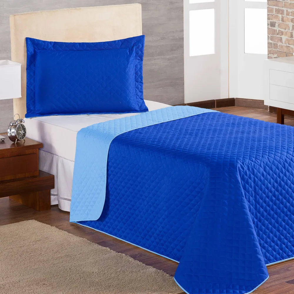 Cobre Leito Luxo Pati Azul Royal e Claro - Solteiro