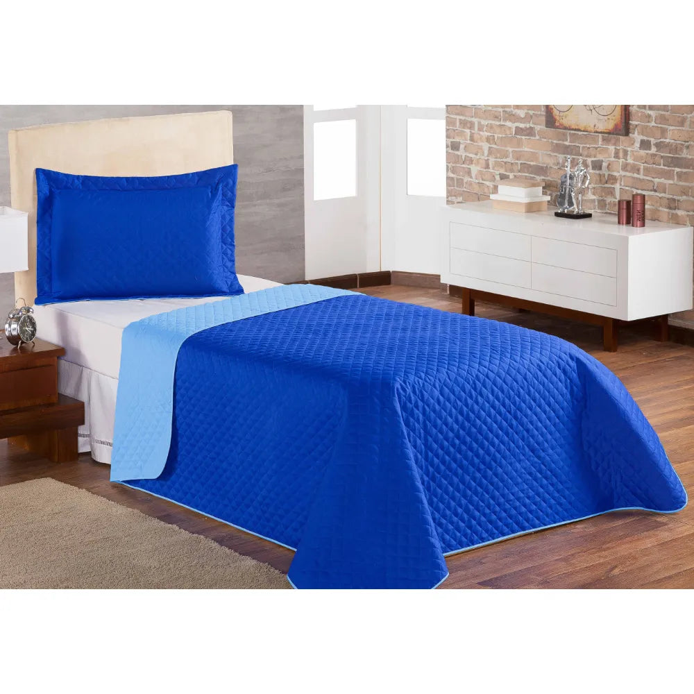 Cobre Leito Luxo Pati Azul Royal e Claro - Solteiro