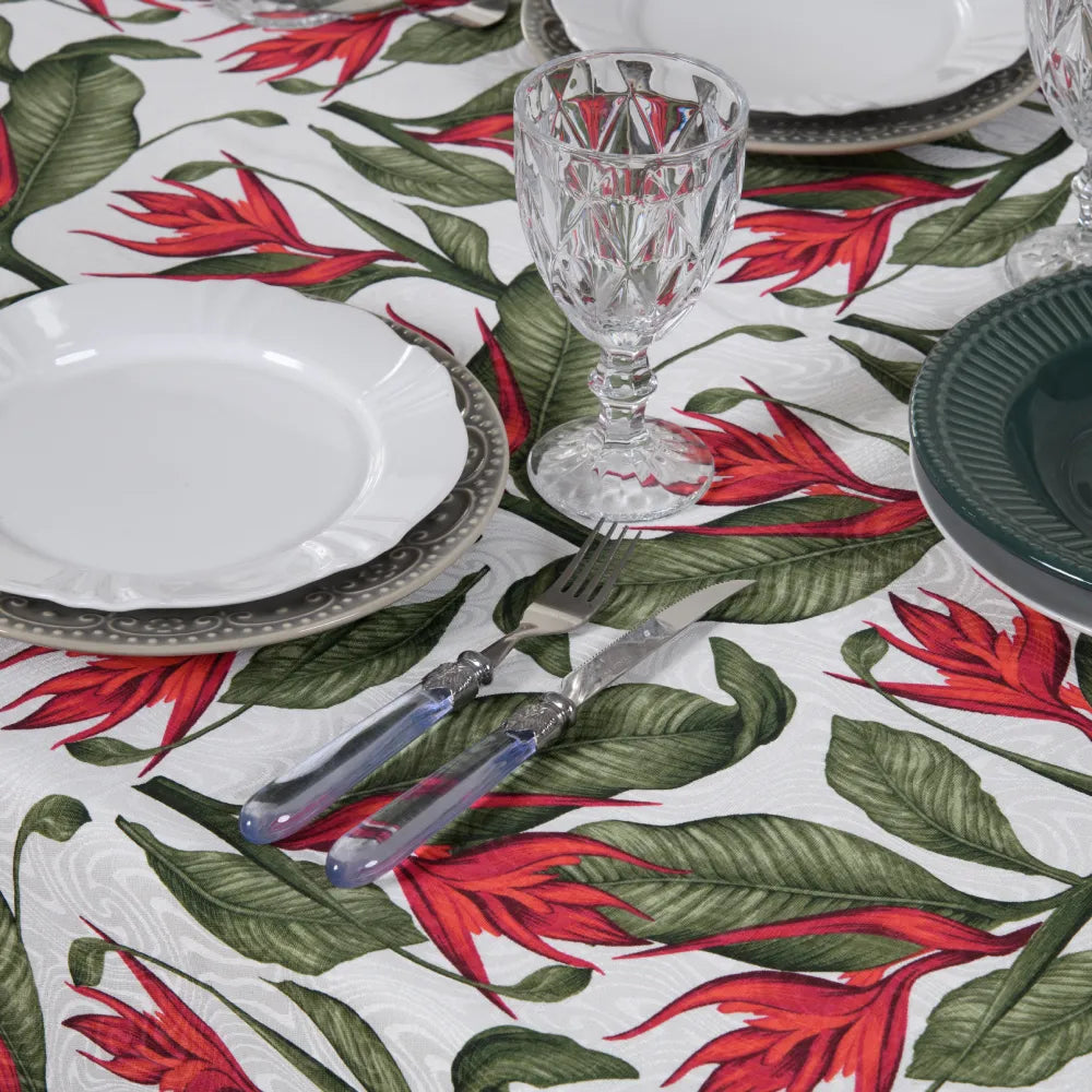 Toalha de Mesa Jacquard - Flor Vermelha