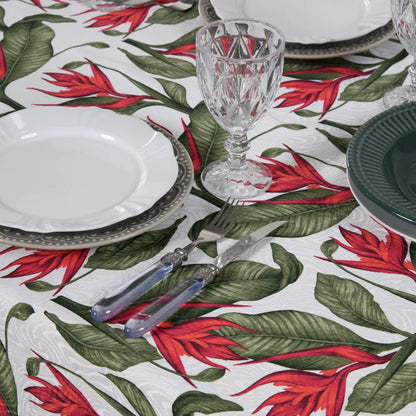 Toalha de Mesa Jacquard - Flor Vermelha