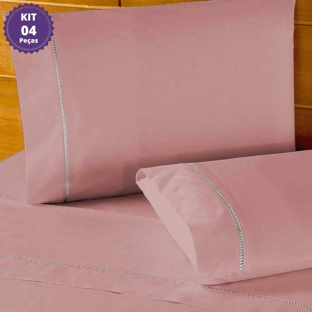 Jogo De Cama Classic 400 Fios Ponto Palito Rosê - Vários tamanhos Casal 3Pçs Rosê