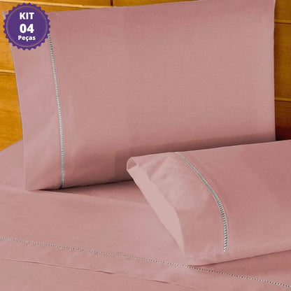 Jogo De Cama Classic 400 Fios Ponto Palito Rosê - Vários tamanhos Casal 3Pçs Rosê