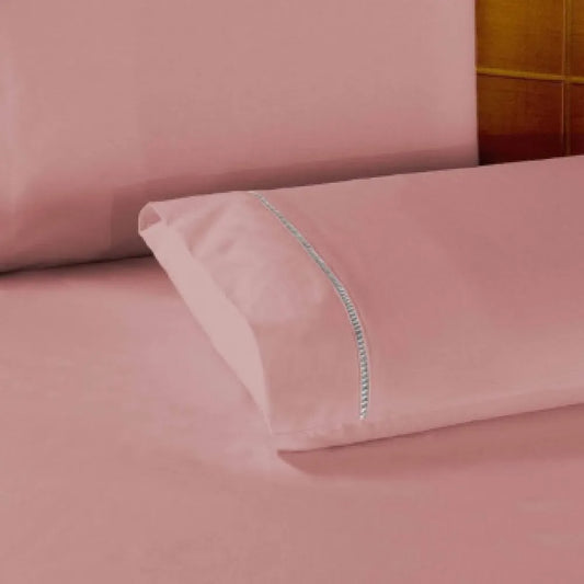 Jogo De Cama Classic 400 Fios Ponto Palito Rosê - Vários tamanhos Casal 3Pçs Rosê