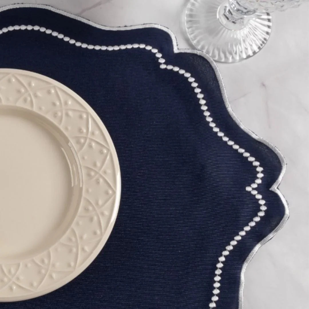 Jogo Americano Bordado Realeza - Azul Marinho