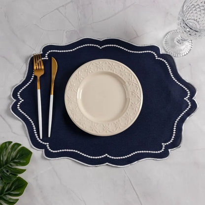 Jogo Americano Bordado Realeza - Azul Marinho