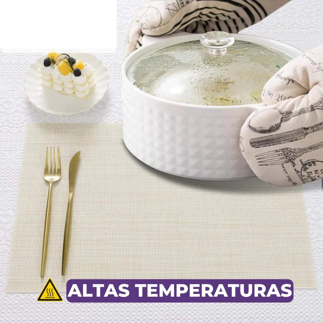 Jogo Americano Retangular Dupla Face Impermeável - Mescla Creme