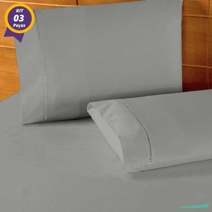 Jogo de Cama Classic 400 Fios Ponto Palito Cinza - Vários tamanhos Casal 3Pçs Cinza