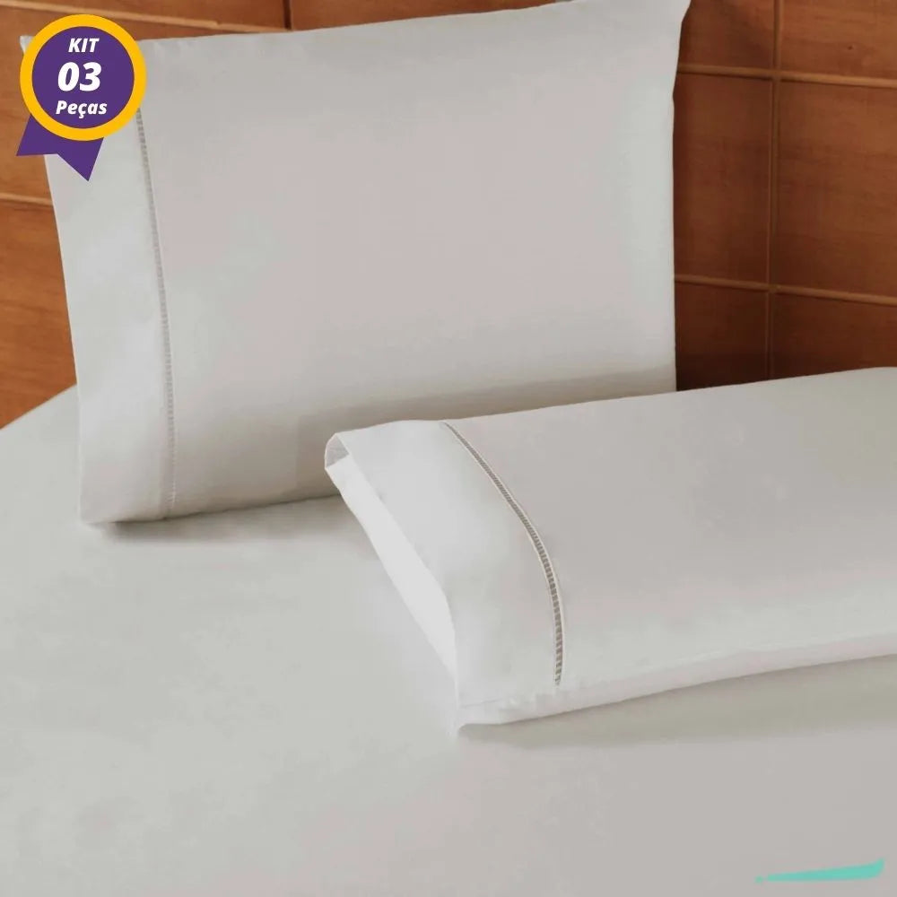 Jogo de Cama Classic 400 Fios Ponto Palito Branco - Vários tamanhos