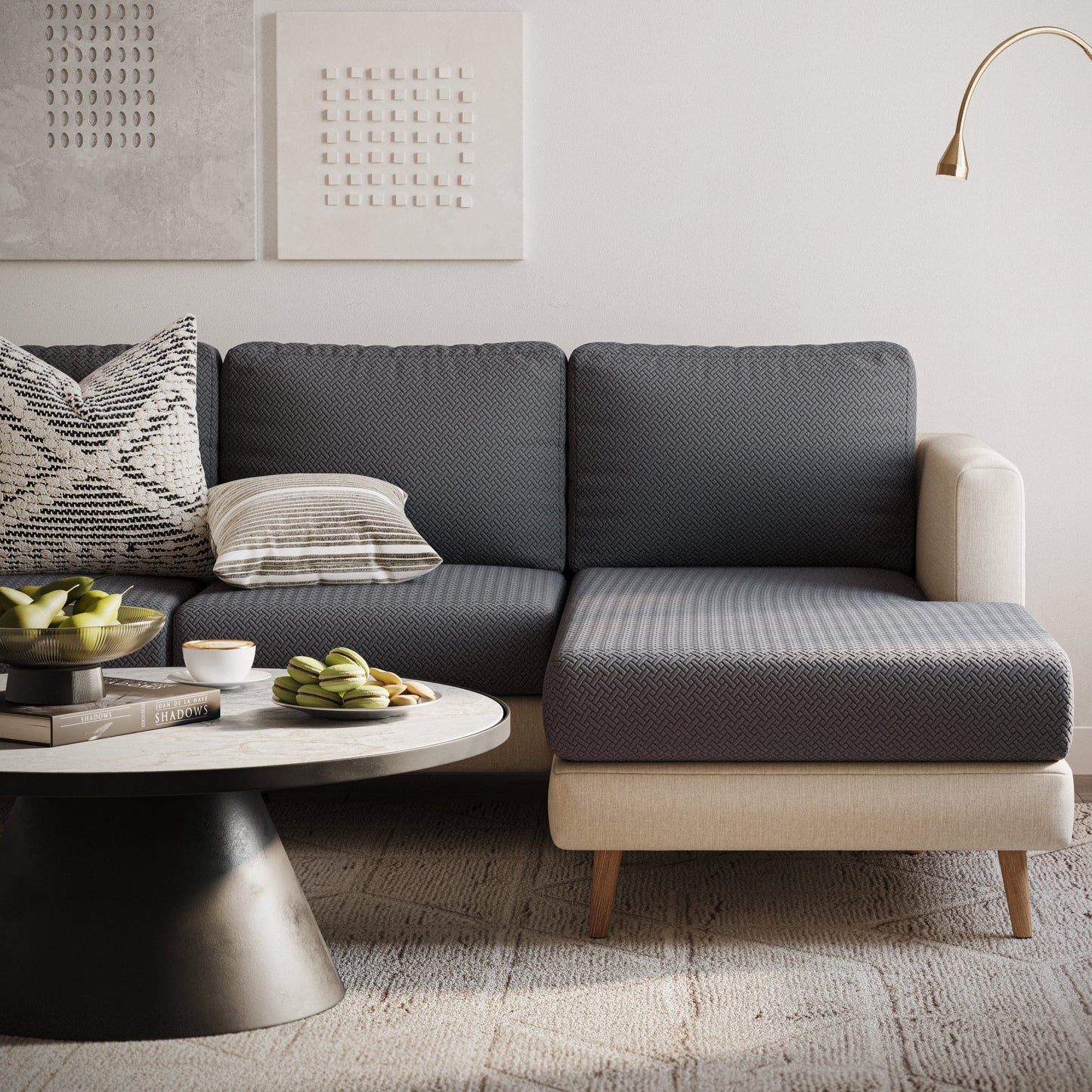 Capa de Sofá de Canto Classic Jacquard - Cinza Escuro