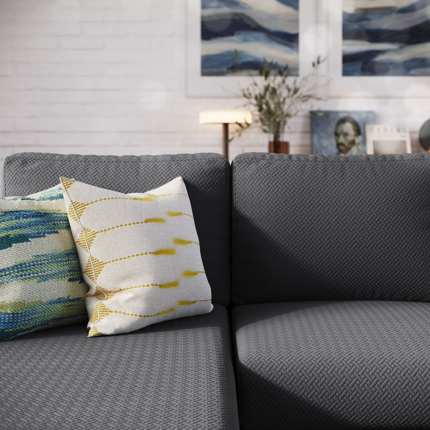 Capa de Sofá de Canto Classic Jacquard - Cinza Escuro