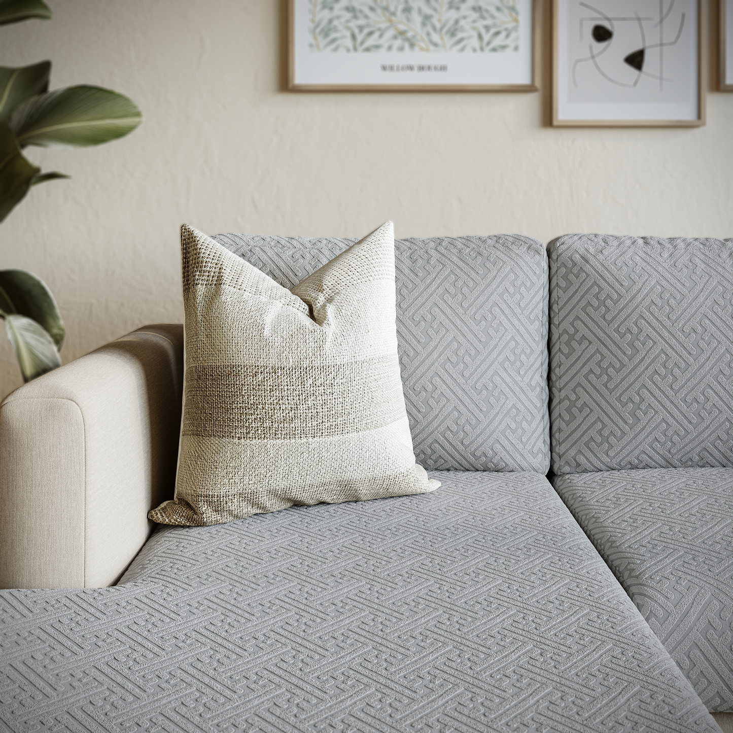 Capa de Sofá de Canto Classic Grid - Cinza Claro