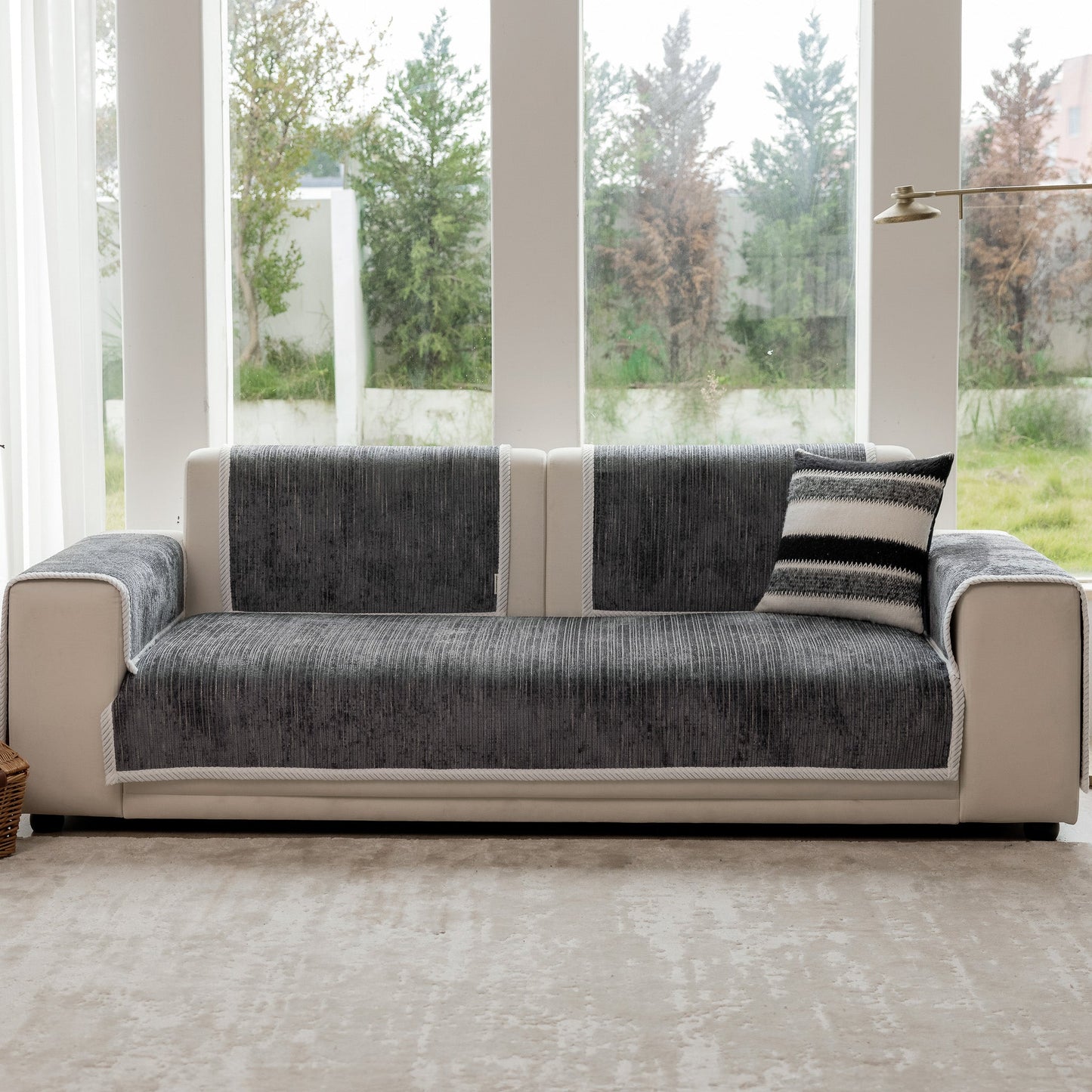 Capa Protetora Para Sofá Veludo - Cinza Escuro