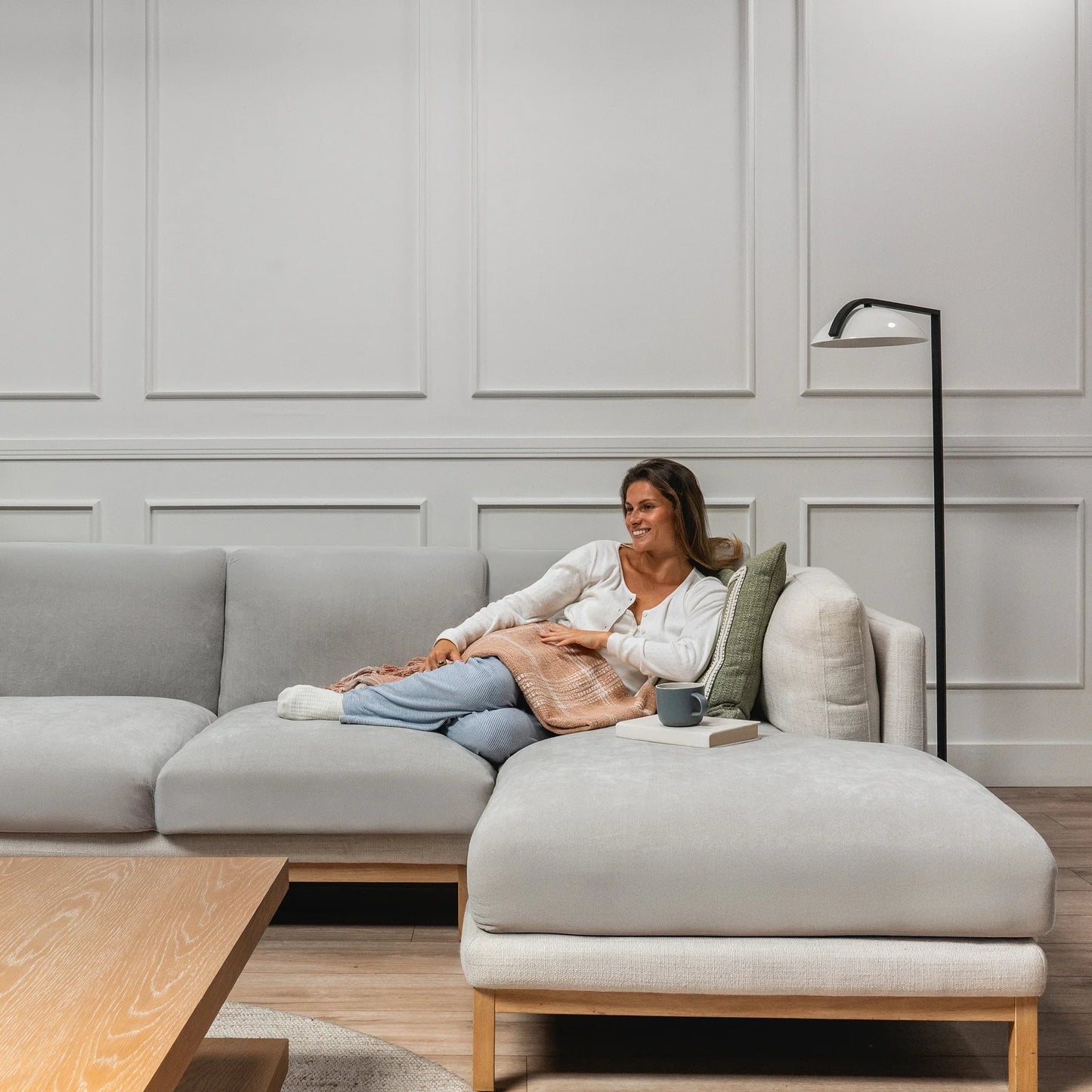 Capa de Sofá de Canto Plush - Cinza Claro