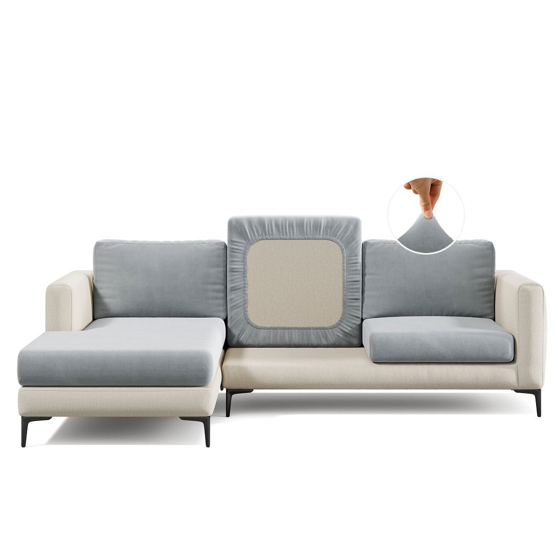 Capa de Sofá de Canto Veludo - Cinza Claro