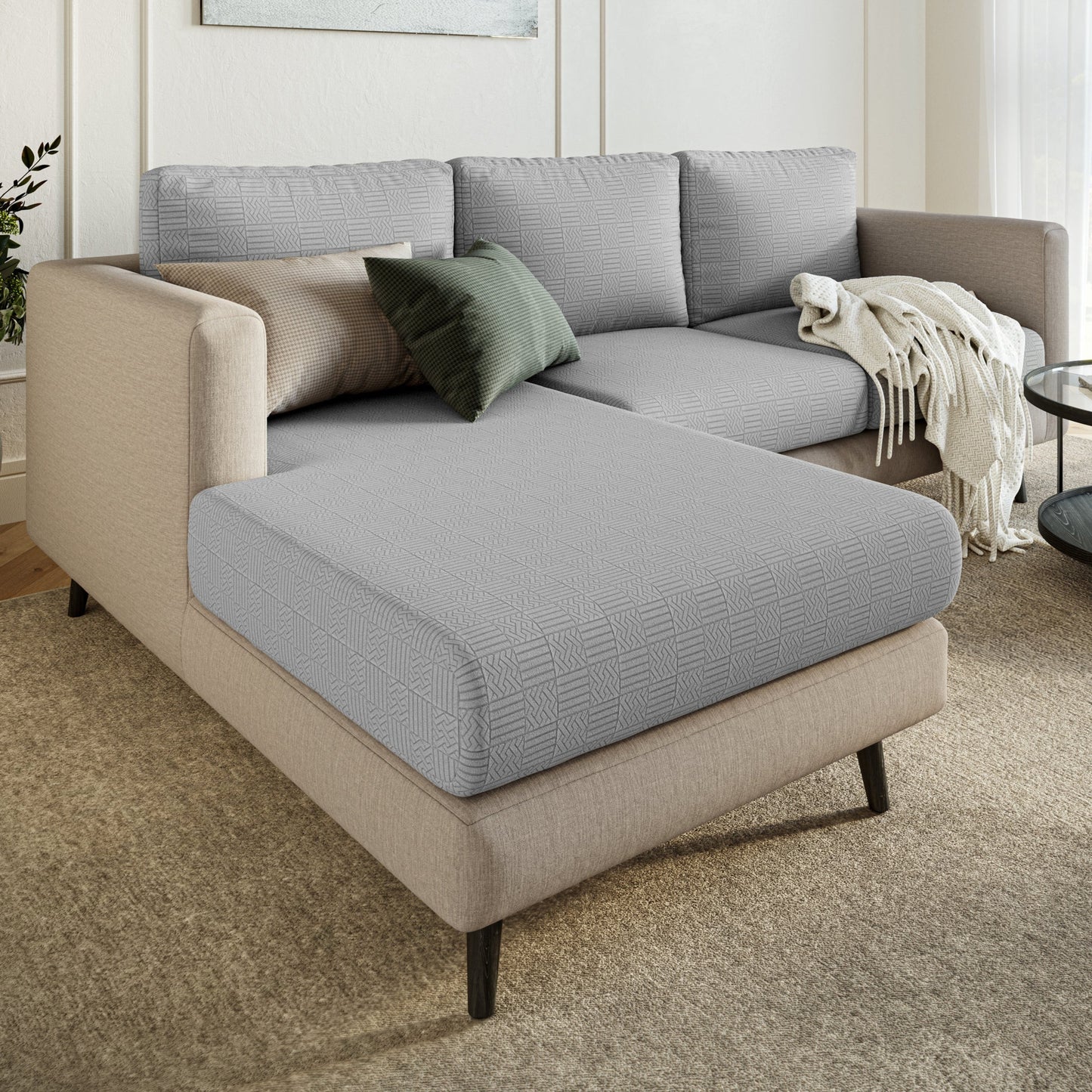 Capa de Sofá de Canto Relevo Especial - Cinza Claro