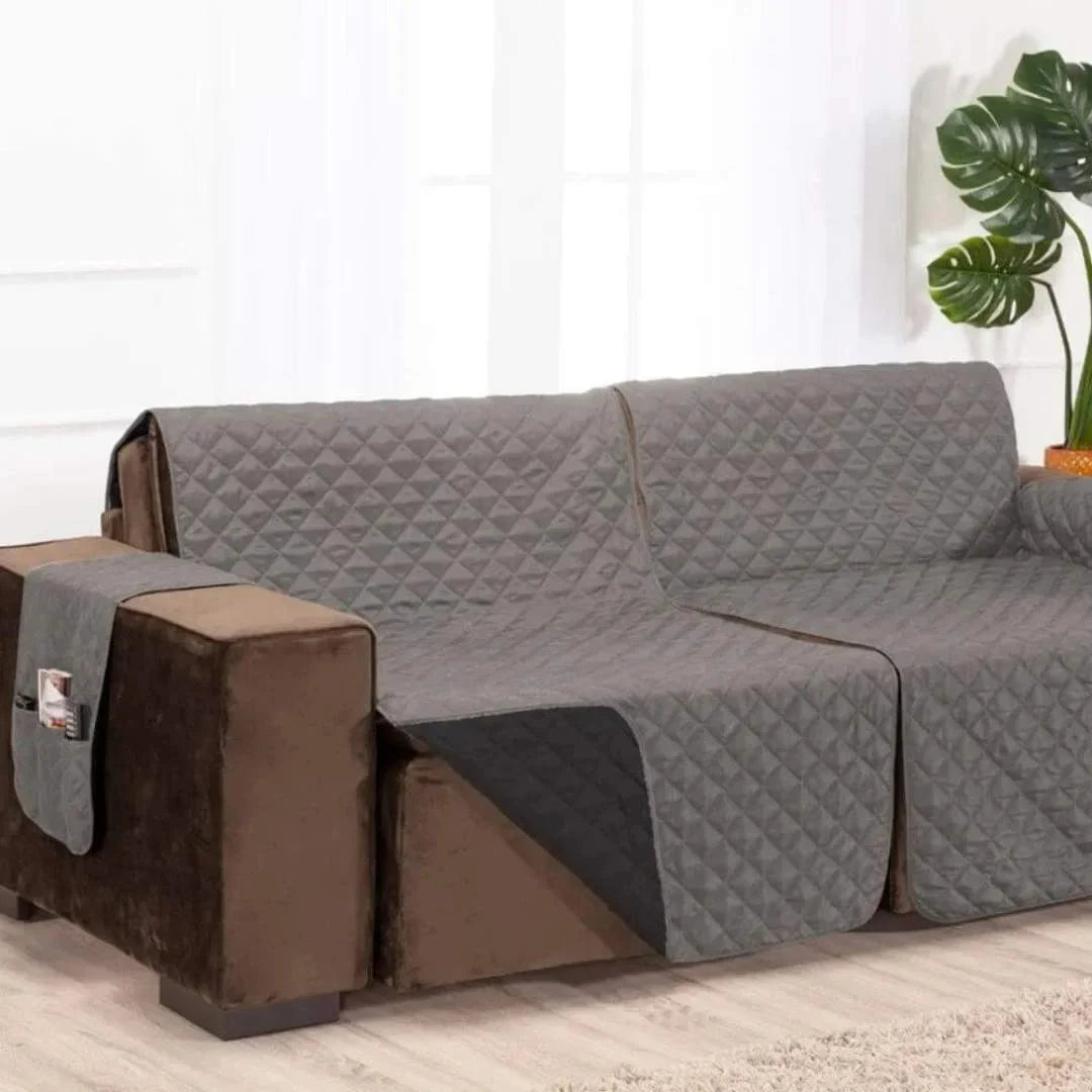Protetor Sofá Retrátil Impermeável Dupla Face Cinza-Preto