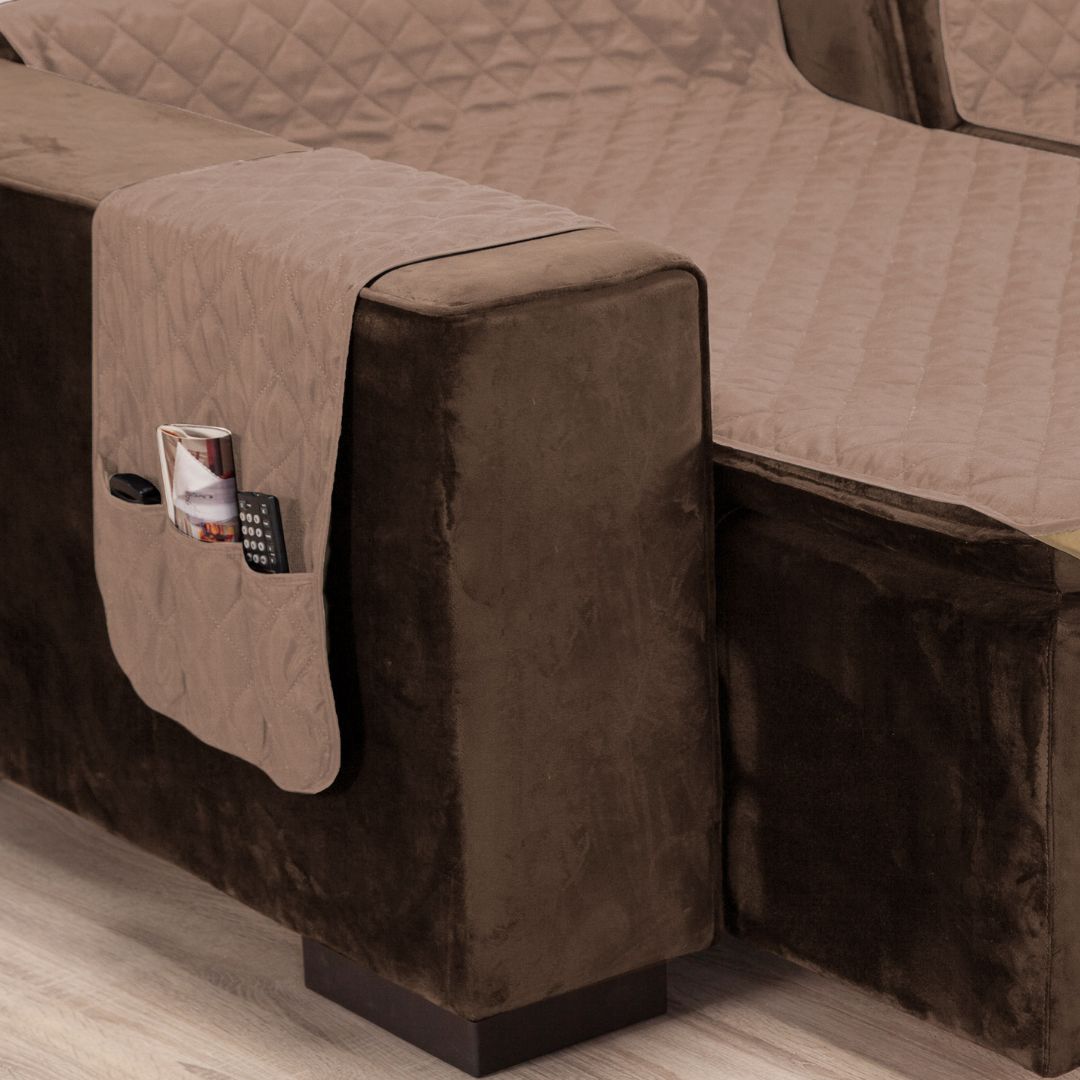 Protetor Sofá Retrátil Impermeável Dupla Face Caqui-Palha