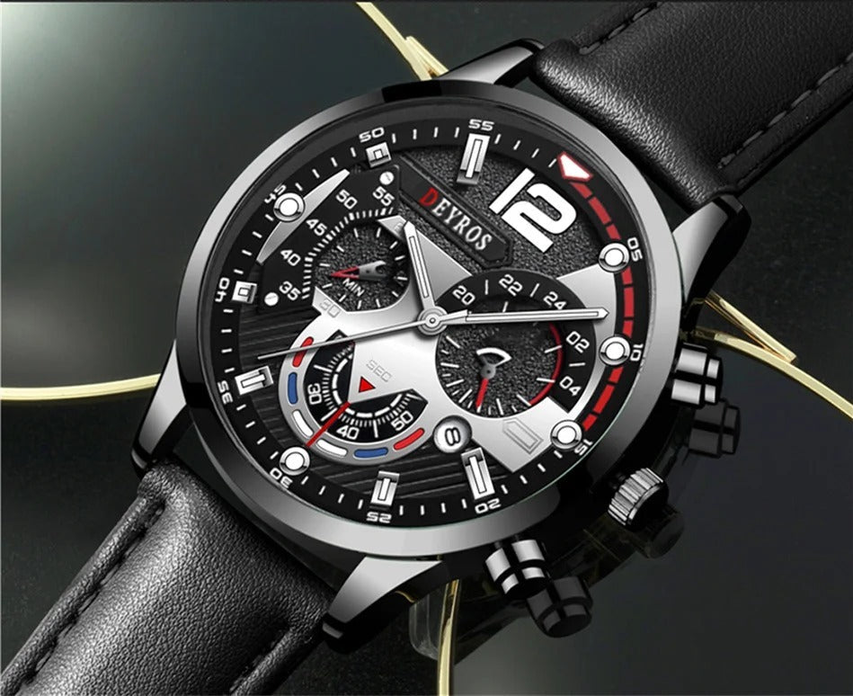 KIT JOHN KARLO -  CLIENTE PREMIUM [CAMISA COMPRIDA + RELÓGIO DEYROS + 8 CUECAS BOXERS + CINTO DE COURO + RELÓGIO DAUGAI CURREN ]