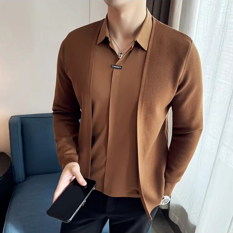 (KIT ÉLEGANCE SUPREME QUALITY A+)  CAMISA JOHN KARLO PREMIUM COM EFEITO CARDIGAN E DESIGN DE SOBREPOSIÇÃO + RELÓGIO DE LUXO Á PROVA D'ÁGUA MARCA CURREN ORIGINAL