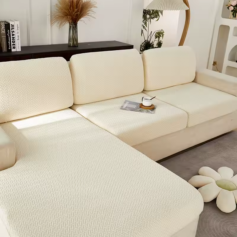 Capa de Sofá de Canto Classic Jacquard - Bege Claro