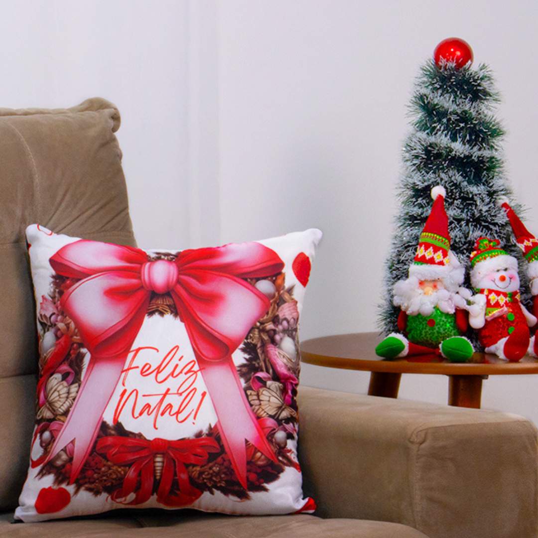 Capa Almofada Natal – Laço Rosa