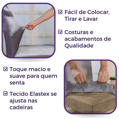 Capa Cadeira Jantar Veludo  Confort Plus - Chumbo