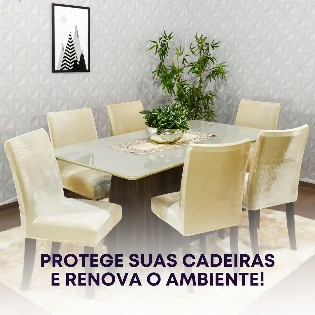 Capa Cadeira Jantar Veludo  Confort Plus - Marfim