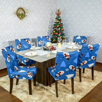 Capa de Cadeira de Natal  - Flocos de Neve Azul