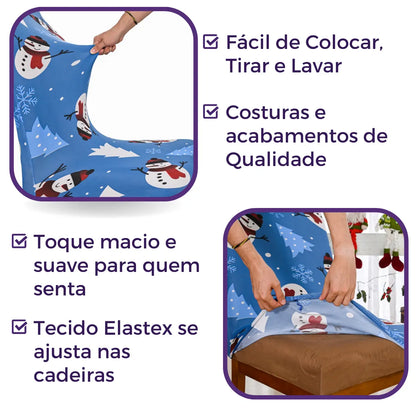 Capa de Cadeira de Natal  - Flocos de Neve Azul