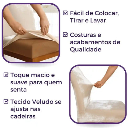 Capa Cadeira Jantar Veludo  Confort Plus - Marfim