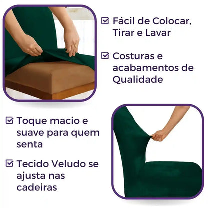 Capa Cadeira Jantar Veludo  Confort Plus - Verde