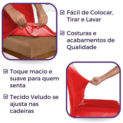 Capa Cadeira Jantar Veludo Confort Plus - Vermelho