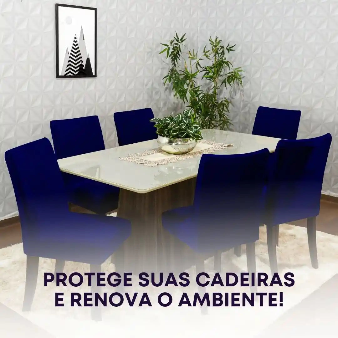 Capa Cadeira Jantar Veludo  Confort Plus - Azul Marinho