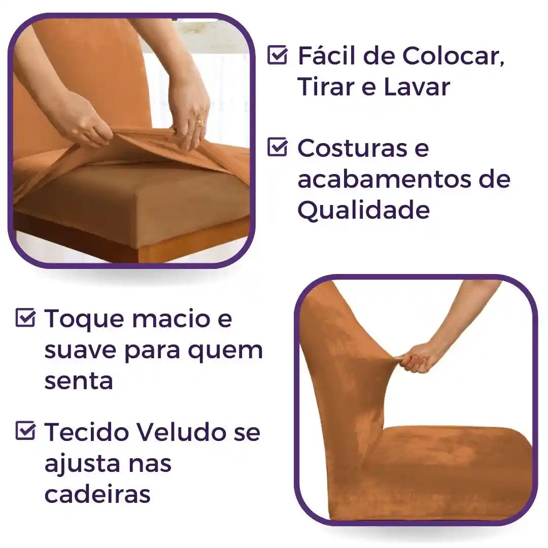 Capa Cadeira Jantar Veludo Confort Plus - Cobre