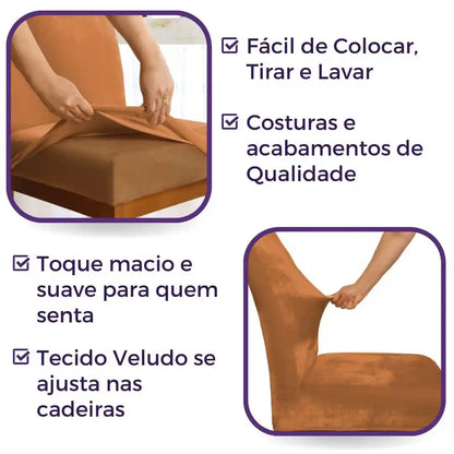 Capa Cadeira Jantar Veludo Confort Plus - Cobre