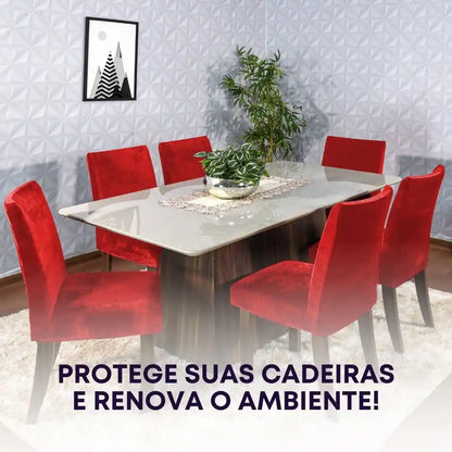 Capa Cadeira Jantar Veludo Confort Plus - Vermelho