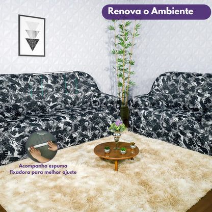 Capa de Sofá Elastex - Black Flower