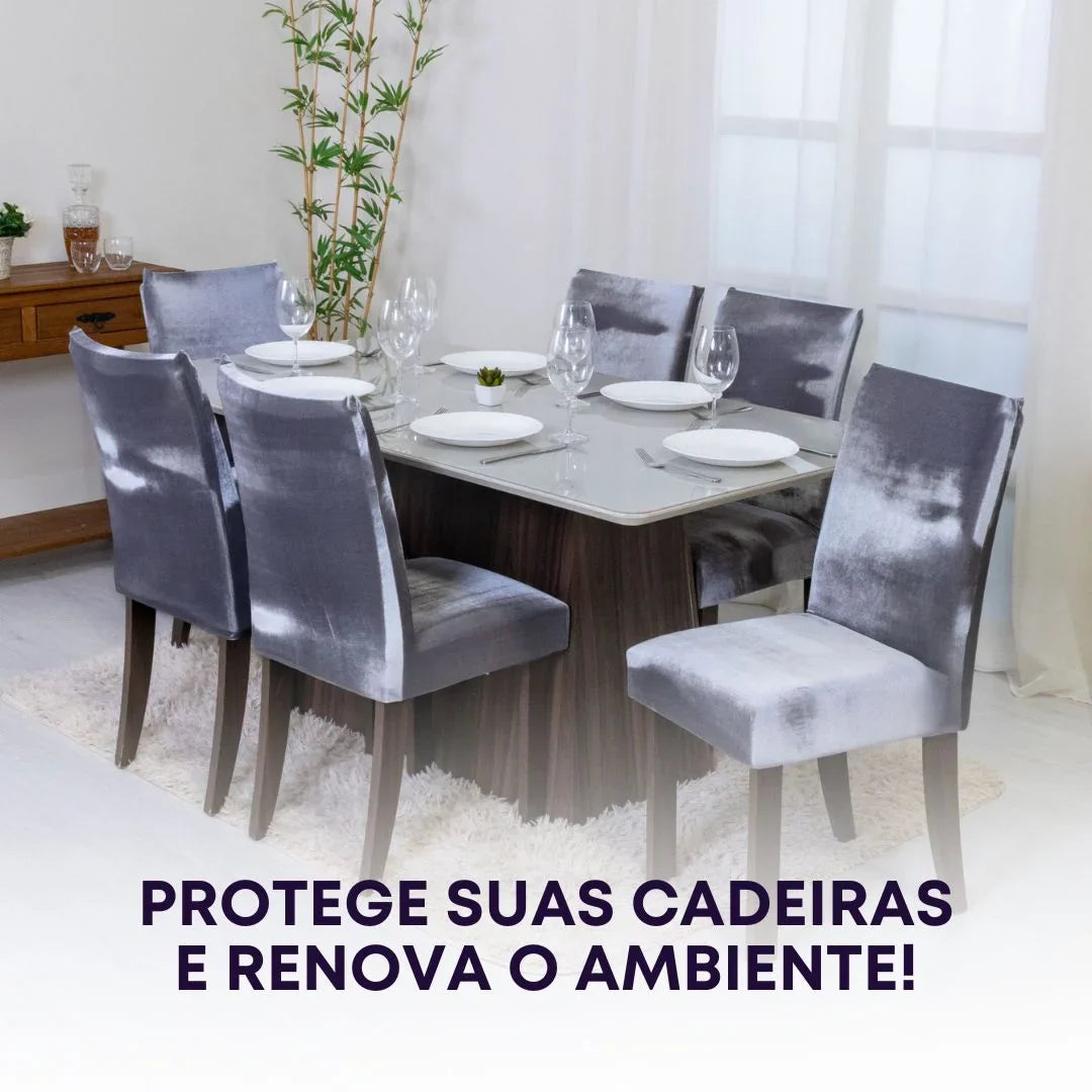 Capa Cadeira Jantar Veludo  Confort Plus - Chumbo