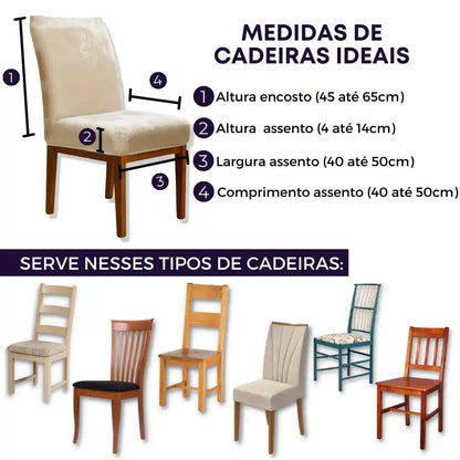 Capa Cadeira Jantar Veludo  Confort Plus - Marfim