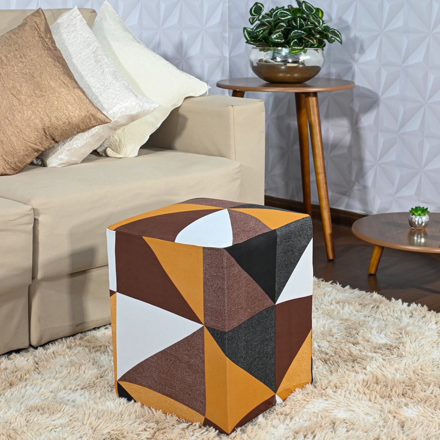 Kit 2 Capa para Puff Quadrado - Geo Retrô e Tabaco