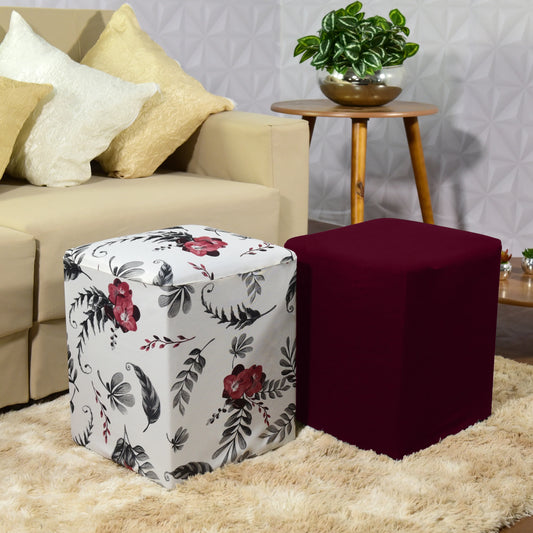 Kit 2 Capa para Puff Quadrado - Marsala e Alstromerias