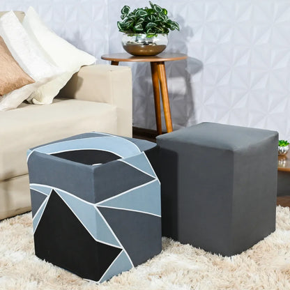 Kit 2 Capa para Puff Quadrado - Geo Urbana e Cinza Escuro