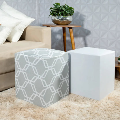 Kit 2 Capa para Puff Quadrado - Geo e Branco